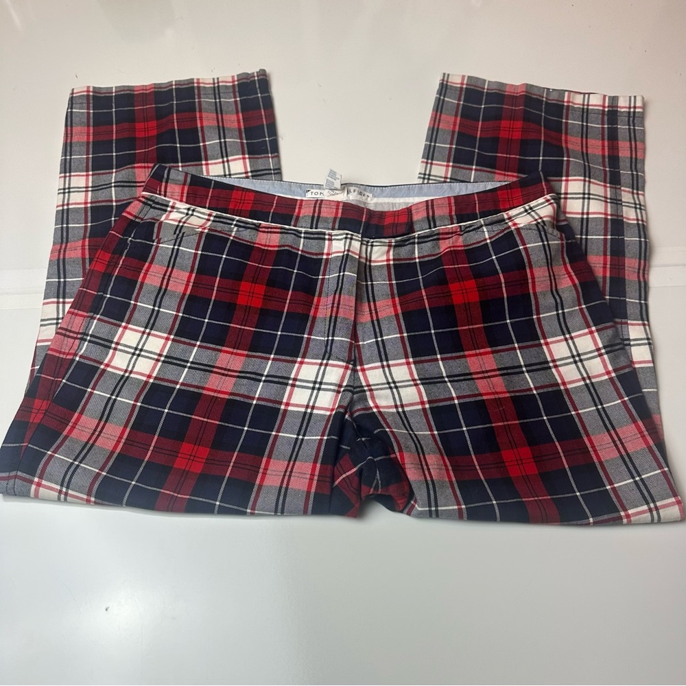 Vintage Y2K Tommy Hilfiger Plaid Capri Pants Size 12 Red Navy Preppy